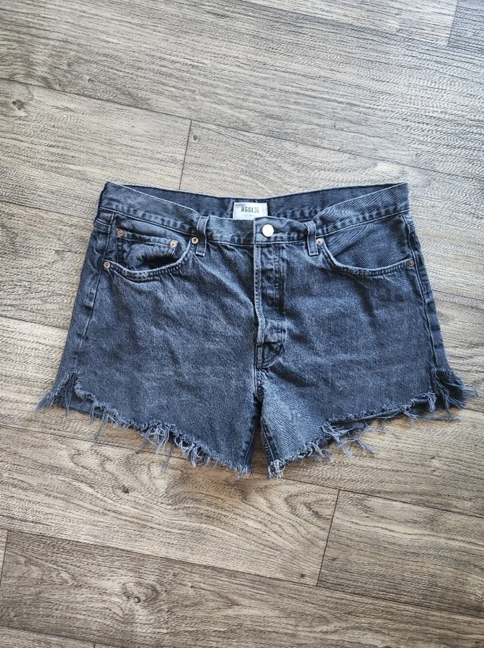 Agolde Black Parker Long Denim Shorts Size 31